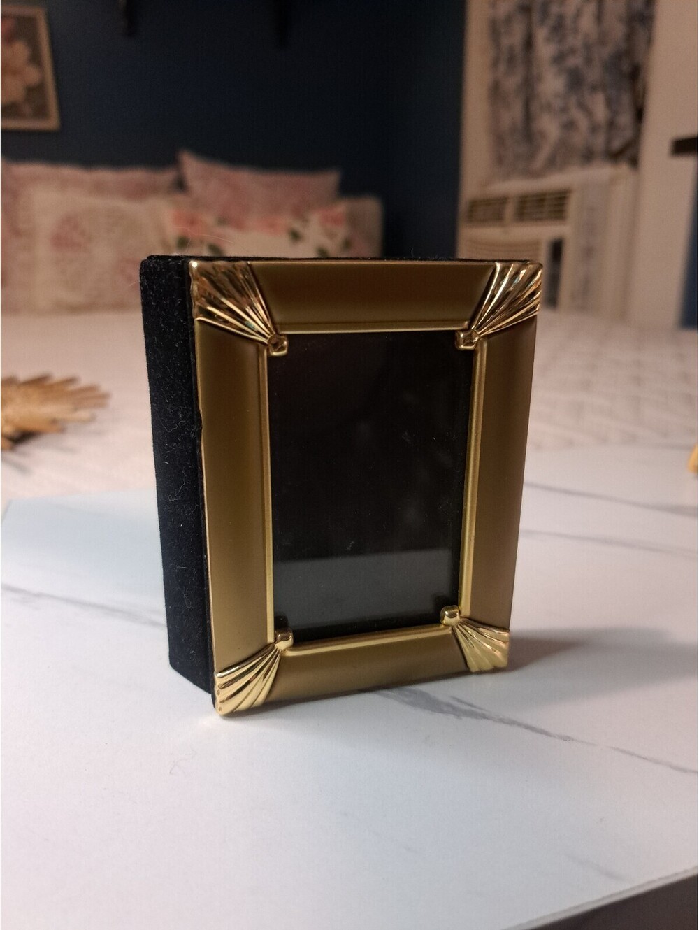 Vintage Miniature Table-Top Gold-Toned Black Velvet Framed Photo Book 3"x 4"